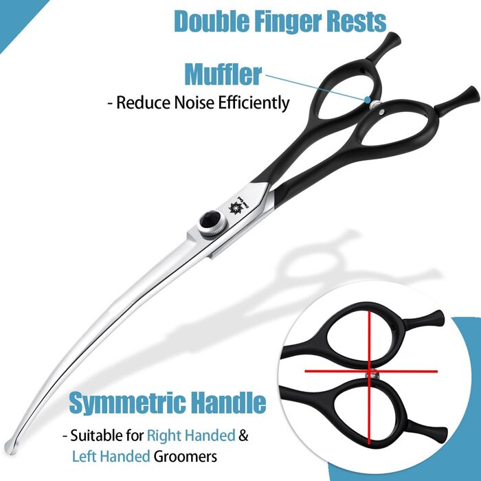 Ножиці для грумінгу собак Dream Reach 6,5 дюйма, вигнуті ножиці для собак з подарунковою коробкою, професійні ножиці з нержавіючої сталі 440C для собак та котів, чорний колір (8 дюймів)