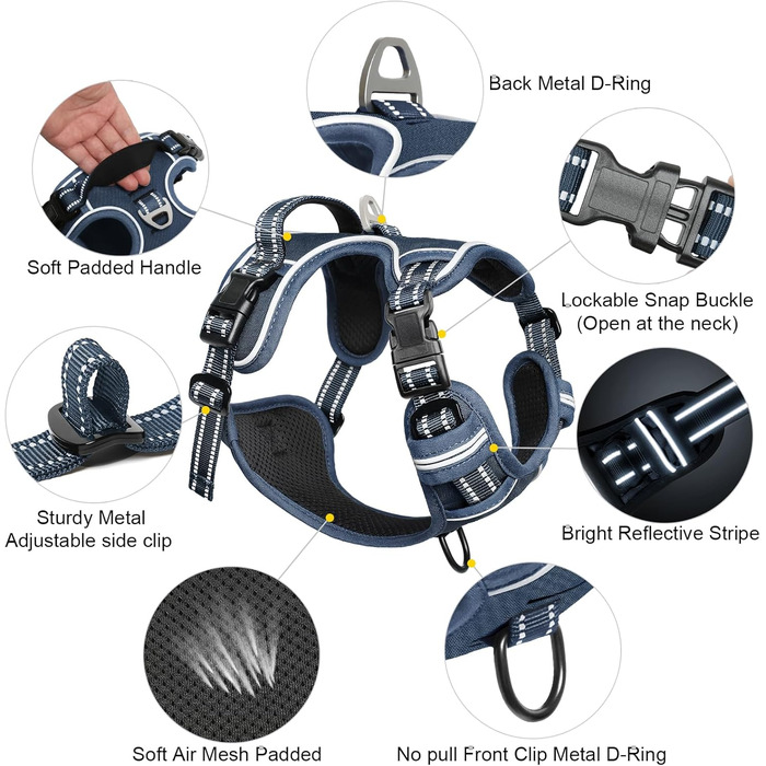 Шлейка для собак HEELE з регулюванням натягу, світловідбиваюча, для середніх собак, з м'якою ручкою, коричнева, розмір M (обхват грудей 38-71 см)