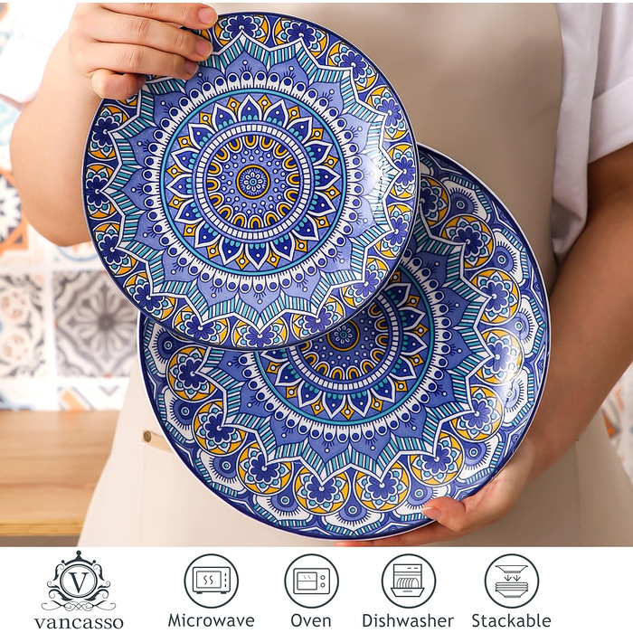 Набір посуду Vancasso MANDALA 16 предметів, кераміка, ручна робота, блакитний, для 4 осіб