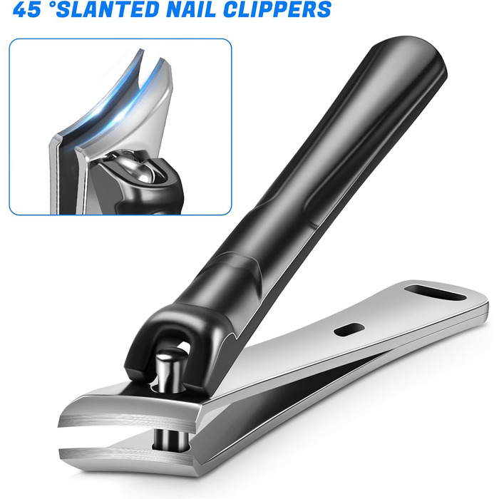 Манікюрний інструмент для товстих нігтів: кусачки для нігтів на ногах з контейнером, професійні кусачки для чоловіків, гострі кусачки для нігтів з довгим руків'ям та нахиленою лезою, срібно-чорно-коричневого кольору