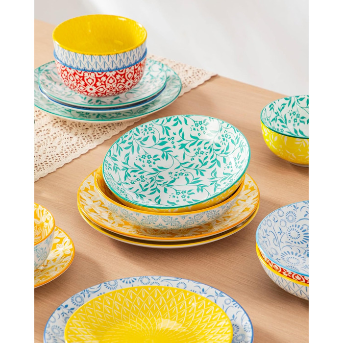 Набір посуду Vancasso Selene для 6 осіб, 24 елементи: тарілки, супові тарілки, миски, десертні тарілки, з пастельного порцеляни, мікрохвильова піч сумісна