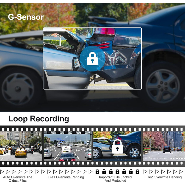 Відеореєстратор AQV Dashcam Auto Vorne und Hinten 4K з WiFi, 64GB SD, Loop, G-Sensor, APP, Нічне Бачення, 170°+140°, Superkondensator, Парковка (Grey-D3)