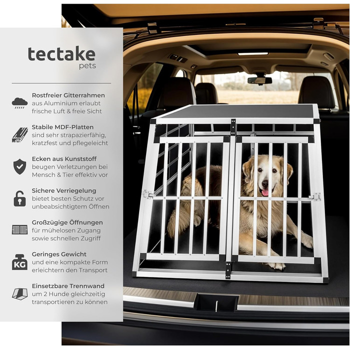 Транспортна переноска для собак tectake® Double XL - переноска для 2 собак, алюміній, 97 x 90 x 69,5 см