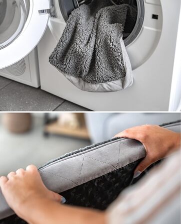 Ортопедичне ліжко для собак Lionto, 60x40x8 см, міцне лежання з м'яким плюшем, знімний та пральний чохол, водовідштовхувальне, підходить для собак та котів (L 91 x W 69 x H 8 см з нанесенням імені, сірий)