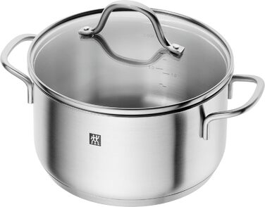 Набір каструль ZWILLING Flow, 5 предметів, з кришкою з термостійкого скла, для індукційних плит, не має покриття, з нержавіючої сталі, колір Black