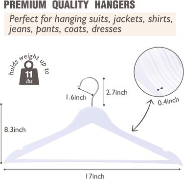 Edergoo Clothes Hangers Wood 20 Pack, Smooth Surface White with 360 Degree Rotation and Shoulder Notches, Strong & Thin Wood Clothes Hangers Suit for Adults, 43.5cm Long