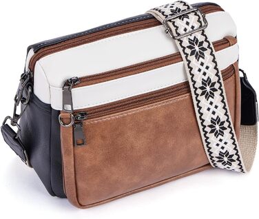 Сумка жіноча через плече MUIIKOLA середнього розміру, екошкіра, м'який широкий ремінь (чорно-бежево-коричнева)