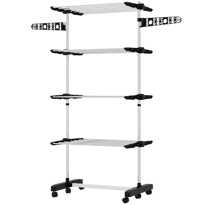 HOMCOM Clothes Drying Rack with Wheels, Clothes Dryer Tower, Stand Dryer with Folding Wing, Clothes Rack for Indoor, Outdoor, Steel 142 x 55 x 172 cm, Black | Aosom