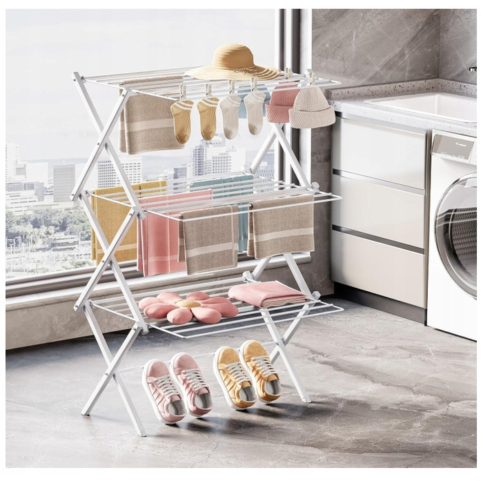Металева складана сушарка для одягу, 3 рівні, біла — зручність у кожній деталі
