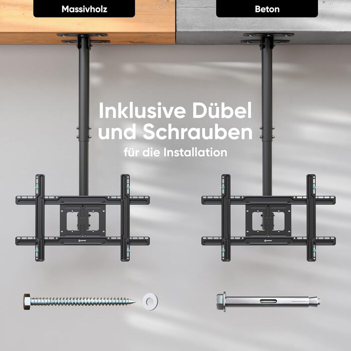ONKRON Ceiling TV Mount for 32-80 inch TVs - Tilting & Swivel, VESA 100x100-600x400, Up to 68kg / 150lbs, Height Adjustable, Black