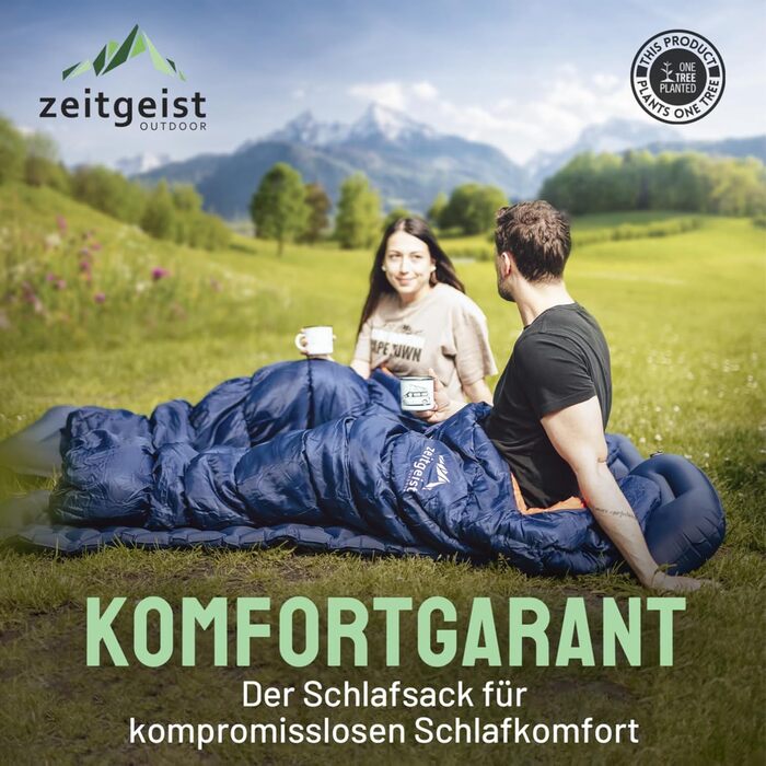 Сплячий мішок Zeitgeist Outdoor 3 сезони для дорослих 210x81 см, водонепроникний, легкий, 10°C, для мото, риболовлі, велосипеда, трекінгу та кемпінгу