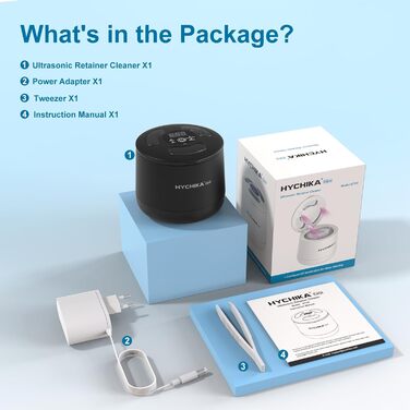 Ультразвуковий очищувач для кап, брекетів та елайнерів з УФ-стерилізацією 45 кГц, 4 режими, 200 мл, чорний