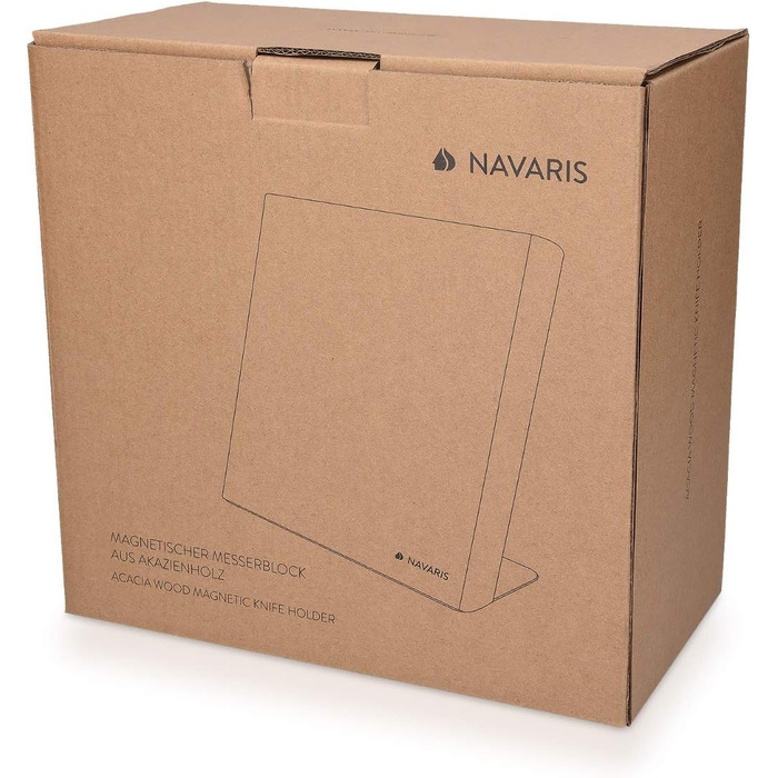 Navaris Magnetic Knife Holder from Acacia Wood 23x22.5x12cm - Magnetic Knife Block Knife Board Wood Magnet Holder - Knife Holder Unfilled Brown