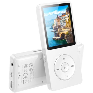 MP3 плеєр AGPTEK 64GB Bluetooth 5.3 з динаміком, радіо FM, підтримкою TF-карти 128GB, білий