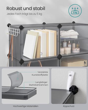 SONGMICS 10-Tier Shoe Rack, Shoe Cabinet, 30 x 40 x 30 cm per compartment, narrow, with doors, steel frame, plastic, for hallway, bedroom, entryway, LPC035B01 (6 compartments (83B x 94H cm), Slate Grey)