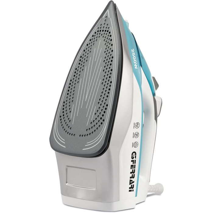 Праска відпарювач G3 Ferrari Ermes, 2500 Вт, керамічна підошва, 340 cc, 150 г/хв, самоочищення, захист від накипу та протікання, 51 мікроотвір, білий/світло-блакитний