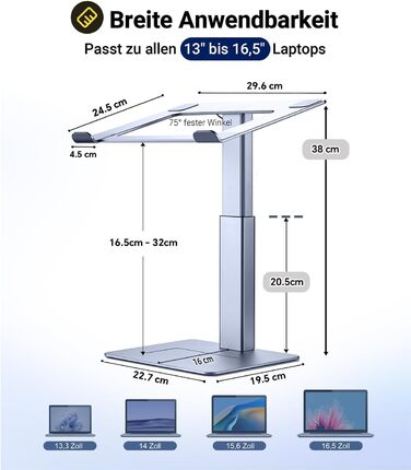 Регульований підставка для ноутбука: для офісу, дому, DJ-контролера. Підходить для MacBook та ноутбуків 13-16.5 дюймів. Сірий колір.