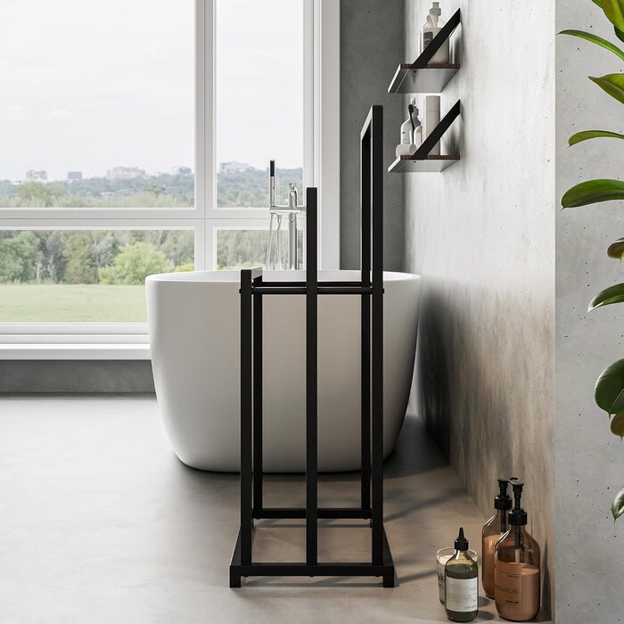 Підставка для рушників, тримач для рушників, стійка для рушників на 3 батончики, чорна, сталь, для ванної кімнати