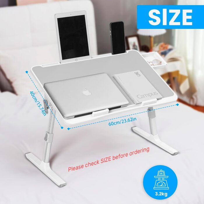 Зручний складаний столик для ноутбука в ліжко з підставкою для планшета, ящиком для зберігання та силіконовими підлокітниками – ідеально для роботи, письма, їжі та малювання