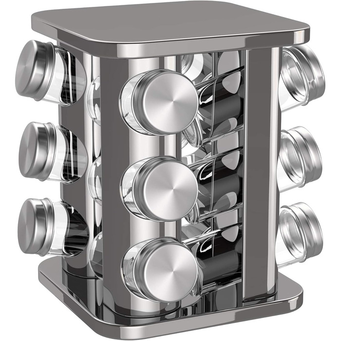 Сумка-органайзер для спецій bonVIVO Rondo, поворотна підставка для 12 баночок, нержавіюча сталь, срібно-хромовий колір