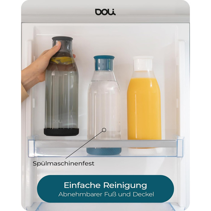 Glass Giraffe with Lid 1.5L Black - Robust & Secure Stand - Water Carafe for Hot & Cold Drinks - Dishwasher Safe - BPA-Free