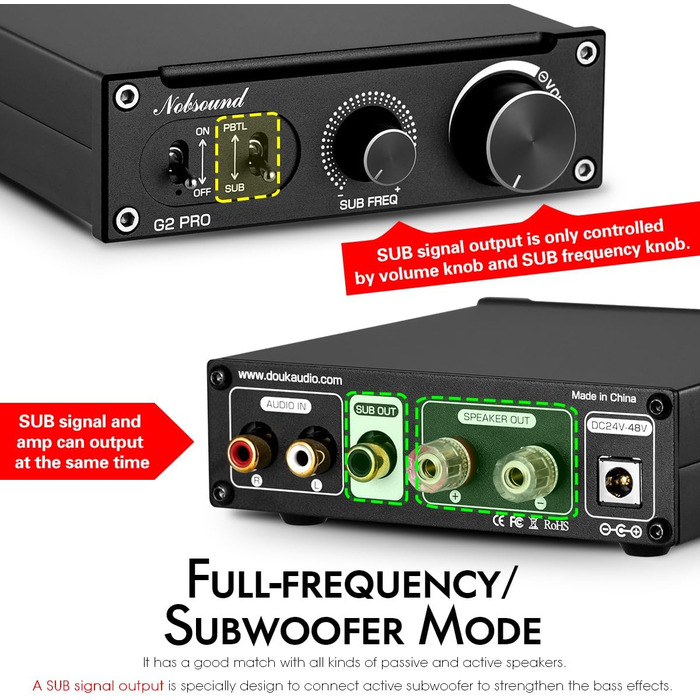 Nobsound G2 PRO 300W Міні HiFi Сабвуферний/Повнодіапазонний Моно Аудіо Підсилювач