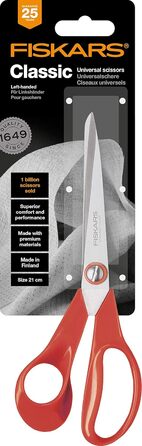 Ножиці універсальні для лівші Fiskars Classic 21 см, нержавіюча сталь, червоні ручки