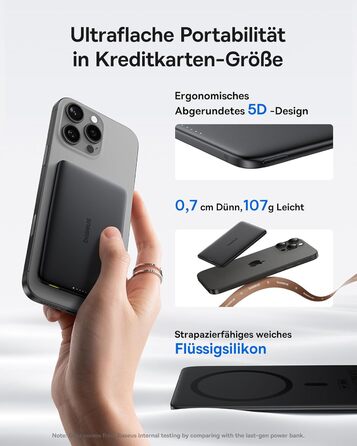 Power Bank Baseus Picogo AM41: Тонкий Magsafe Powerbank, PD 20W, 5000mAh, USB-C, для iPhone 17/16/15/14/13/12 (Чорний)