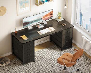 Комп'ютерний стіл Coleshome з 8 тканинними ящиками, 140x48 см, чорний | Стіл для офісу, дому, навчання