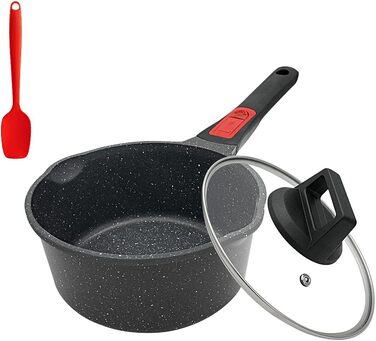 Каструля Bobikuke 16 см з кришкою, 1,5 л, з антипригарним покриттям, для індукційних плит, сумісна з усіма типами плит, духовка, посудомийна машина (Чорний)