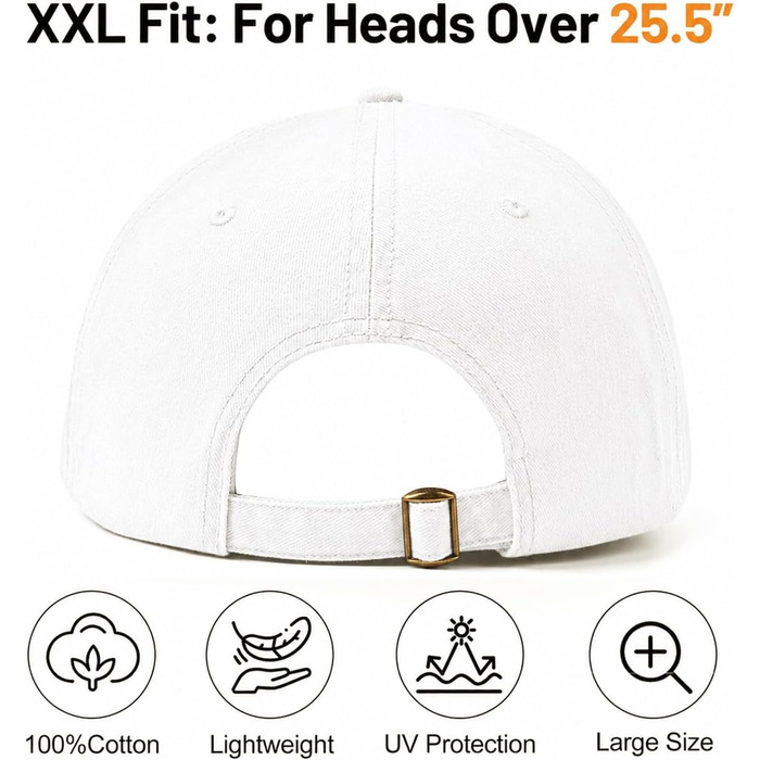 Кепка бейсболка Zylioo XL/XXL вінтажна біла бавовняна, великий розмір
