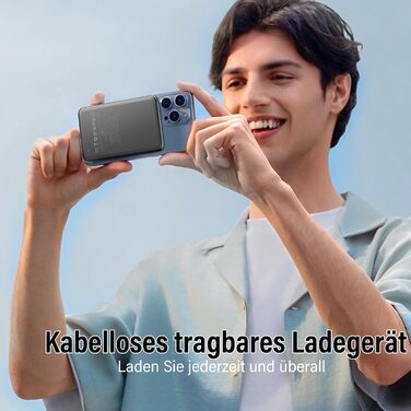 Power Bank MagSafe 5000mAh 20W PD з бездротовою зарядкою, USB-C, для iPhone 16/15/14/13/12, срібний