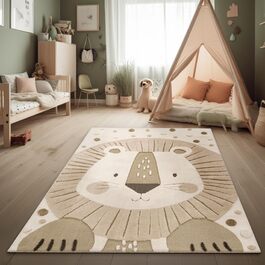 Дитячий килим Paco Home Kinderteppich 80x150 см, бежевий з левом, 3D ефект, м'який, гіпоалергенний, для дитячої кімнати
