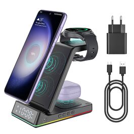 Бездротова зарядка Induktive 3-в-1 для Samsung Galaxy S24/S20 (Ultra), Buds+/Pro/2, Watch 5/5 Pro - швидка зарядка