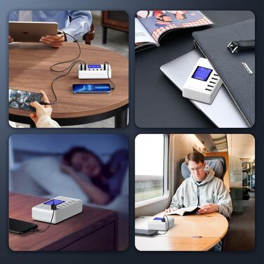 Зарядний пристрій USB 60W, 8 портів, USB-C з LCD дисплеєм для iPhone, iPad, Android, Samsung, Huawei, планшетів, Kindle (білий)