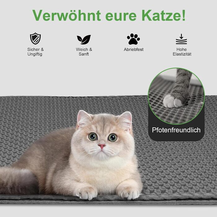 Килимок під лоток для котів 90x60 см XXL, EVA, двошаровий, вологостійкий, сірий