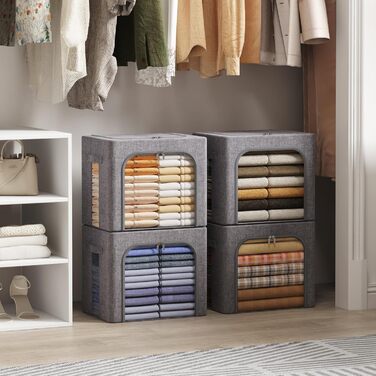 Коробки для зберігання одягу Lifewit 40L, 3 шт., сірий, з кришкою, металевий каркас, з ручками та вікном