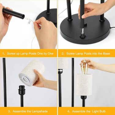 Стійка лампа Winverty для вітальні з полицею, 3 лампи, вінтажний стиль, чорний колір