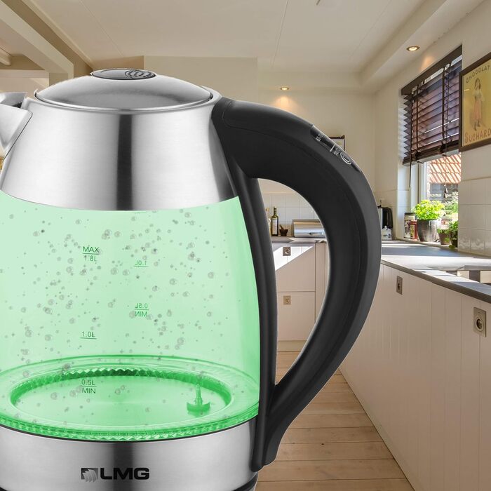 Електричний чайник Smaragdgrün: 1.8 л, 2200 Вт, LED-дисплей, 13 температурних режимів (40-100°C), скло та нержавіюча сталь