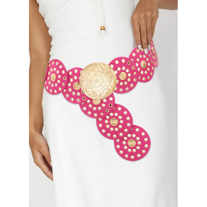 Жіночий шкіряний пояс LIMHOO з вирізами, круглий, бохо-вестерн, золотисто-рожево-червоний, 101 см