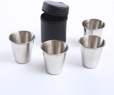 Фляга з воронкою та 4 маленькими чашками Zixrmor 1X304, 8oz (227 мл), з нержавіючої сталі, срібна