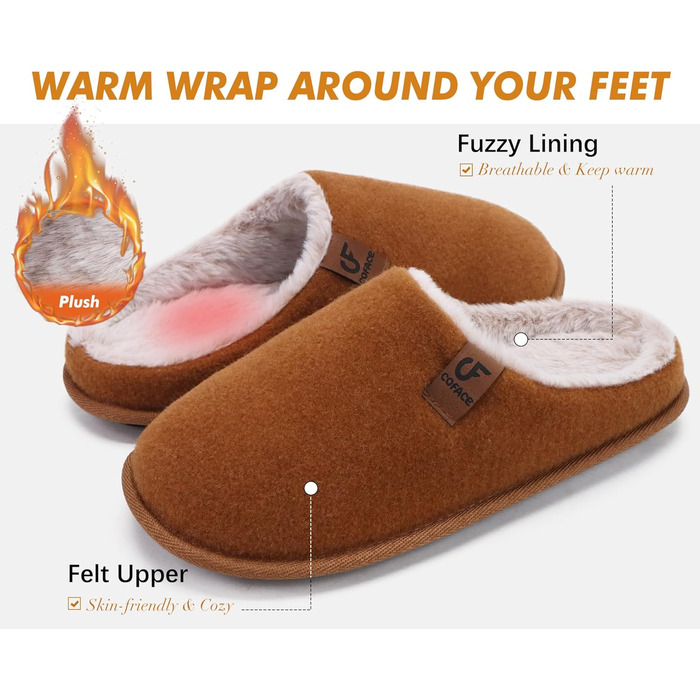 Тапочки чоловічі COFACE з фетру, теплі, зручні, з м'якою підкладкою, з антиковзкою гумовою підошвою, для дому та вулиці, розмір 40-49 (Хакі, 45 EU)