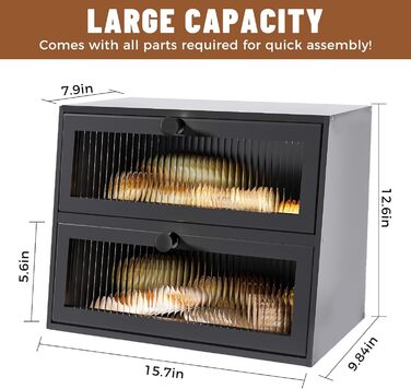 Дерев'яний бротокс для кухні, великий, 2-ярусний, з акриловим вікном (чорний)