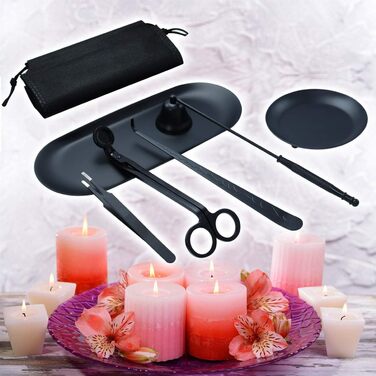 7-in-1 Stainless Steel Candle Accessory Set – Candle Wick Trimmer, Candle Snuffer, Candle Wick Dipper, Tweezers, Candle Tray Plate for Candle Lovers, Family, Party