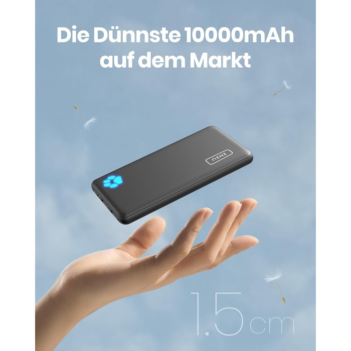 Power Bank INIU 10000mAh, ультратонкий, USB C, 3A, ліхтарик, сумісний з iPhone, Samsung, Huawei, чорний