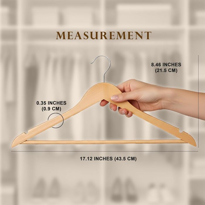 Набір вішалок для штанів та одягу Utopia Home (20 шт.), дерев'яні, для штанів, пальто, костюмів та курток, натуральне дерево