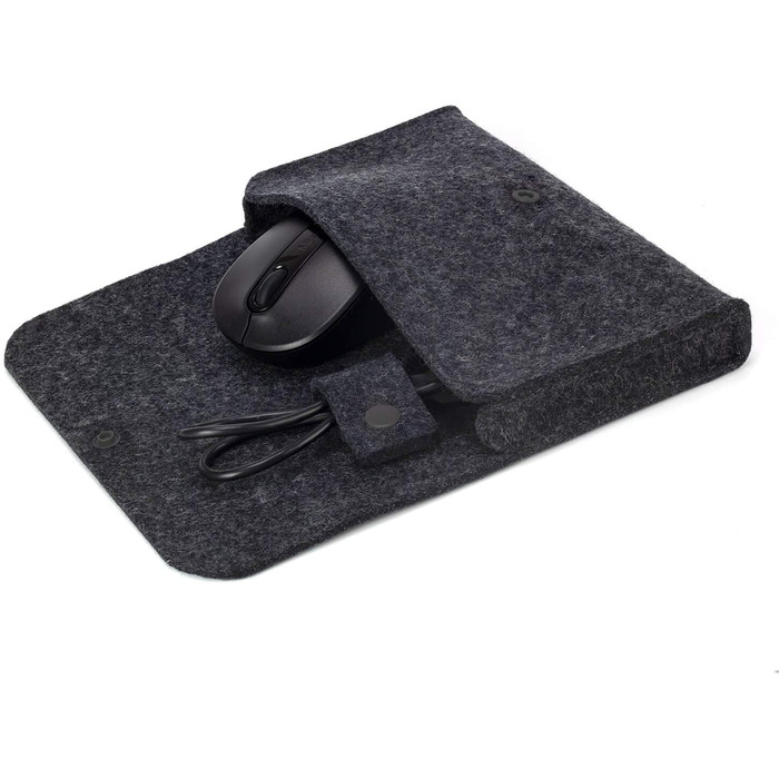 Wool felt bag for electronics accessories, anthracite, anthracite button