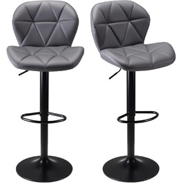 WangPangzi Adjustable Bar Stools 2-Pack with Backrest - Padded Faux Leather Kitchen Bar Chairs with Footrest for Counter, Home, Hotels & Bars (Black & Gray)
