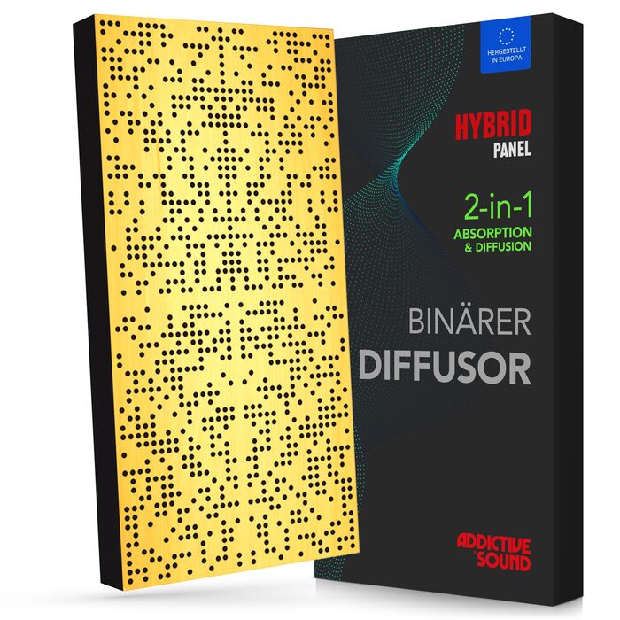 Гібридна акустична панель Addictive Sound Binary Diffuser: дифузор та абсорбер з дерева, бінарний алгоритм 250-9300 Гц, 120x60x11,5 см, колір Curcumma