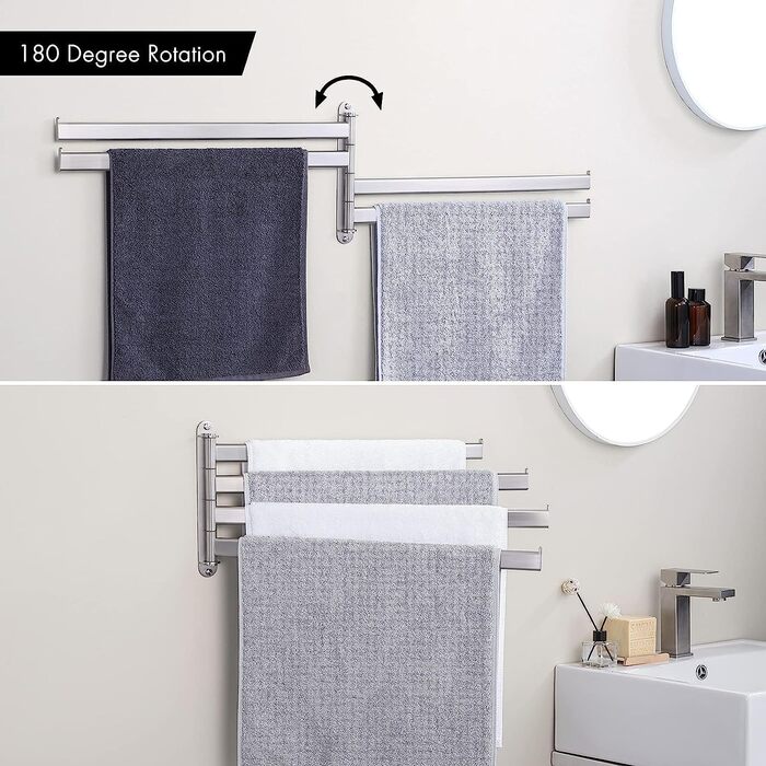 KES Towel Rail Swivel Towel Bar 4 Arms Bathroom Stainless Steel SUS304 Towel Holder 50CM 180° Rotation Brushed, A2104S4L50-2 4 Arms, 50CM Brushed